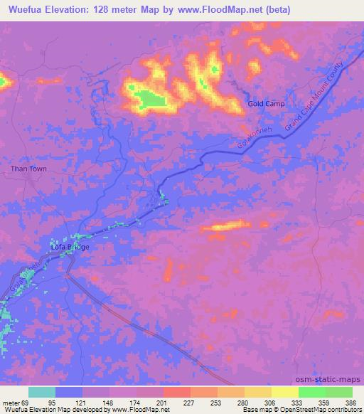 Wuefua,Liberia Elevation Map