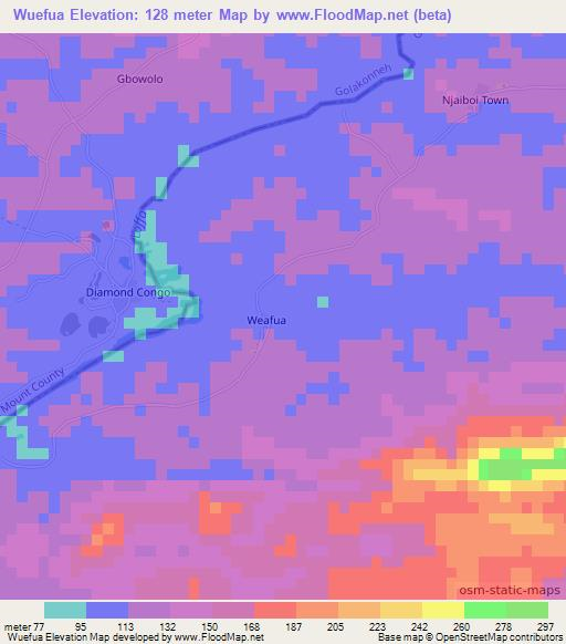 Wuefua,Liberia Elevation Map
