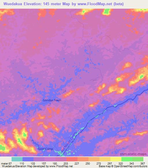 Wuedakua,Liberia Elevation Map