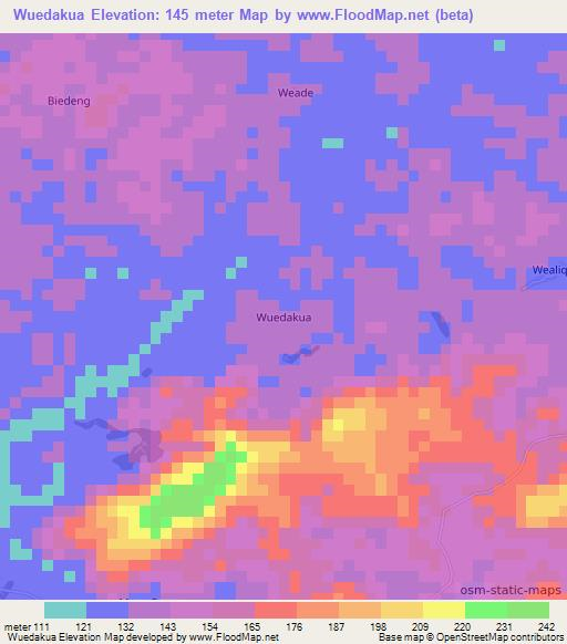 Wuedakua,Liberia Elevation Map