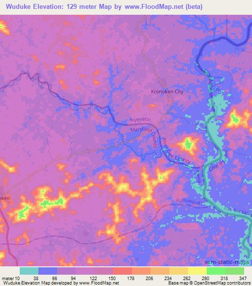 Wuduke,Liberia Elevation Map