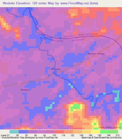 Wuduke,Liberia Elevation Map