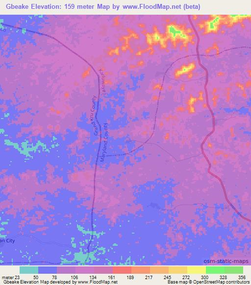 Gbeake,Liberia Elevation Map