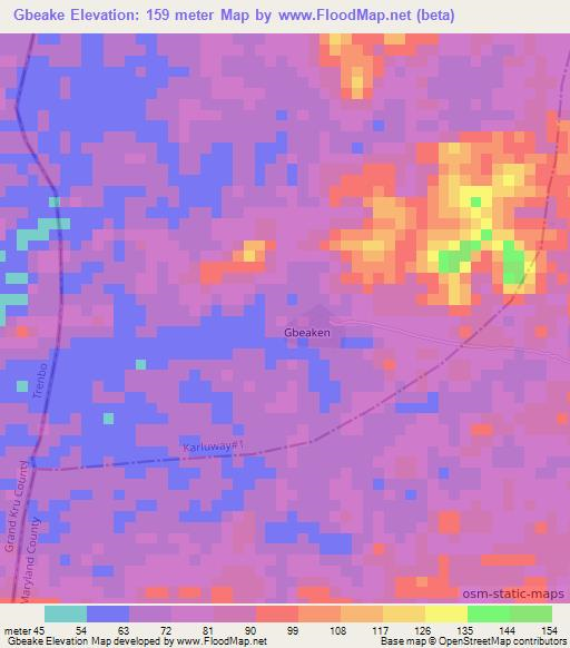 Gbeake,Liberia Elevation Map
