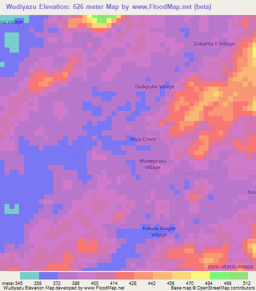 Wudiyazu,Liberia Elevation Map