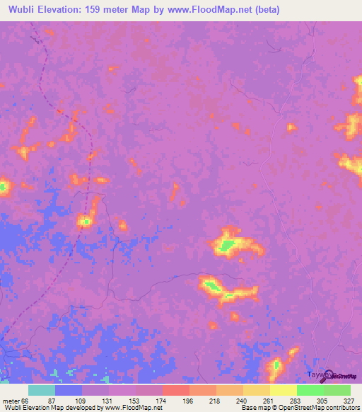 Wubli,Liberia Elevation Map