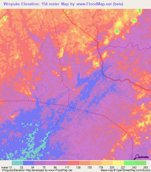 Wropuke,Liberia Elevation Map