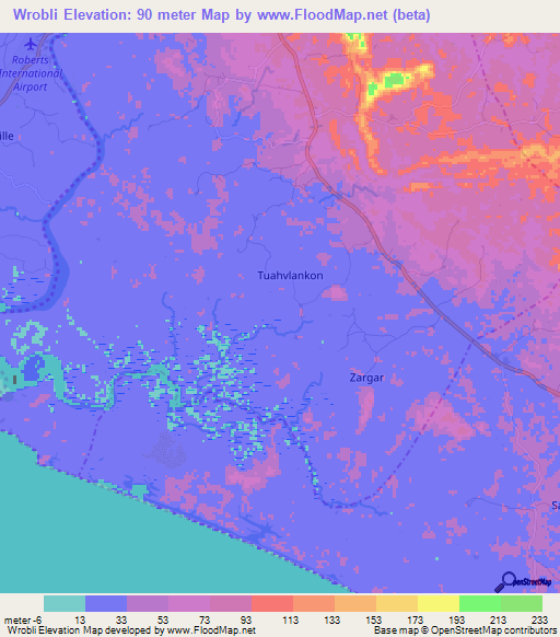 Wrobli,Liberia Elevation Map