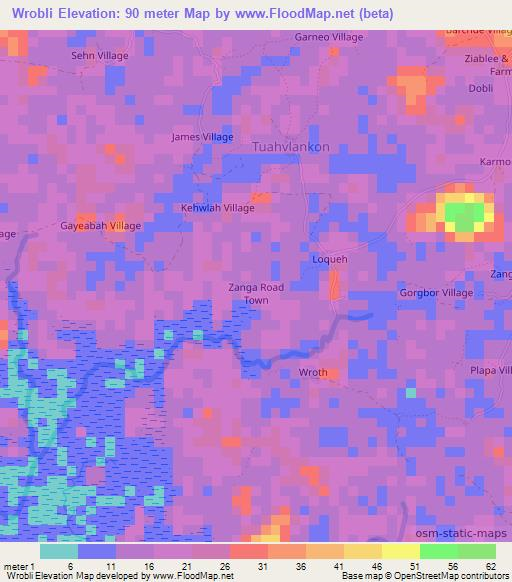 Wrobli,Liberia Elevation Map