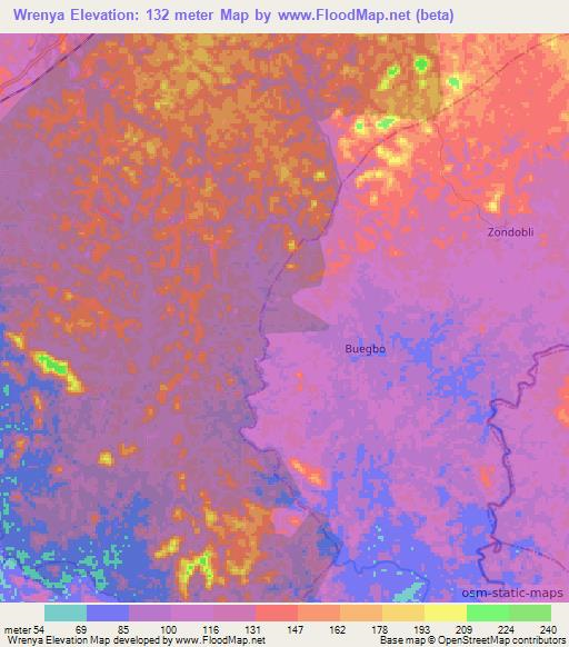 Wrenya,Liberia Elevation Map