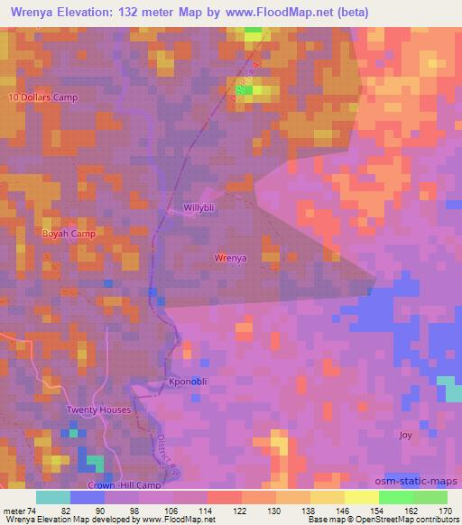 Wrenya,Liberia Elevation Map
