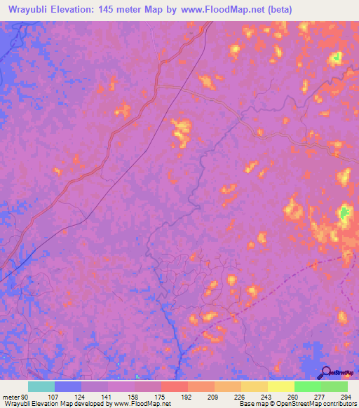 Wrayubli,Liberia Elevation Map