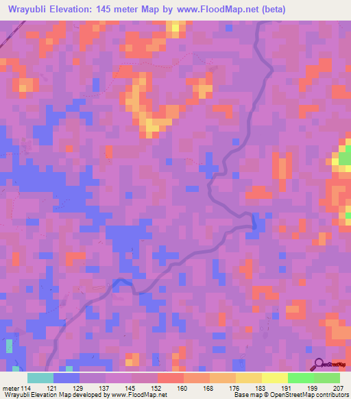 Wrayubli,Liberia Elevation Map