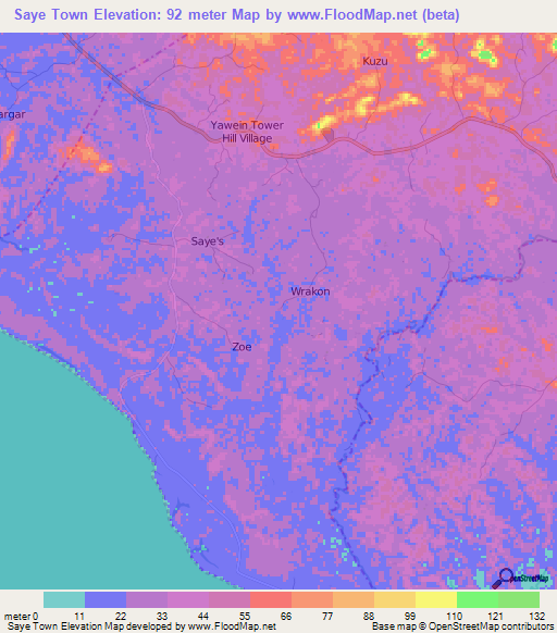 Saye Town,Liberia Elevation Map