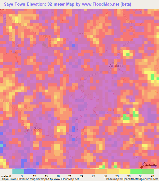 Saye Town,Liberia Elevation Map