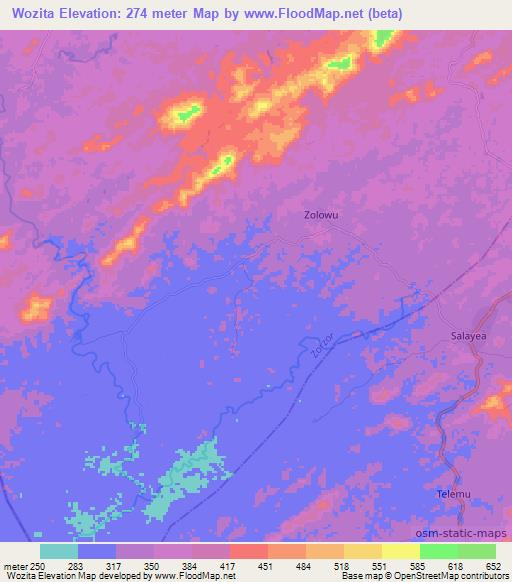 Wozita,Liberia Elevation Map