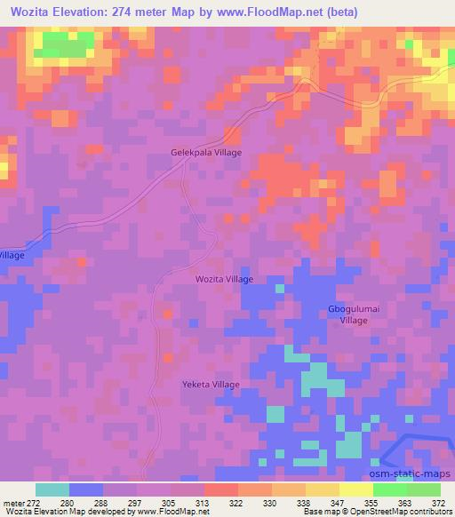 Wozita,Liberia Elevation Map