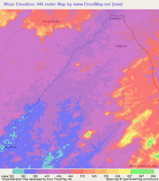 Woze,Liberia Elevation Map