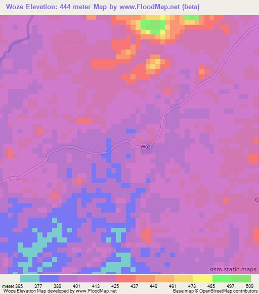 Woze,Liberia Elevation Map