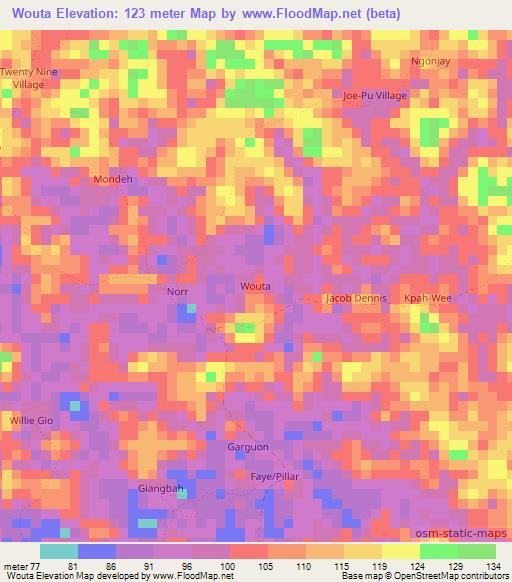 Wouta,Liberia Elevation Map