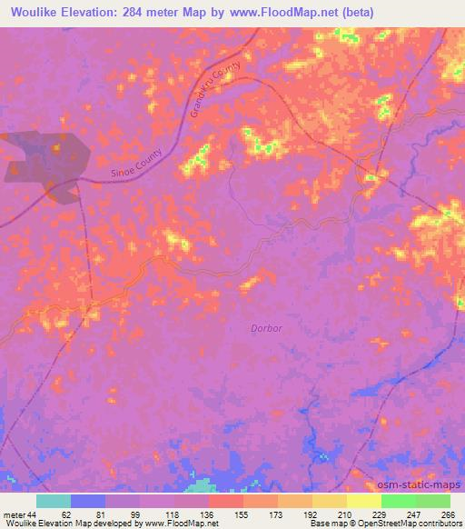 Woulike,Liberia Elevation Map