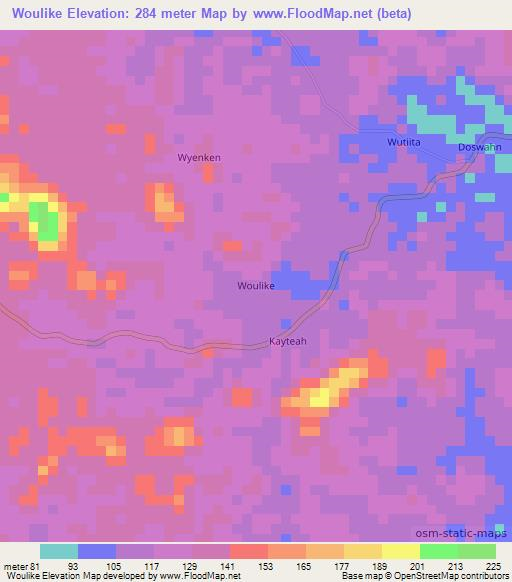 Woulike,Liberia Elevation Map