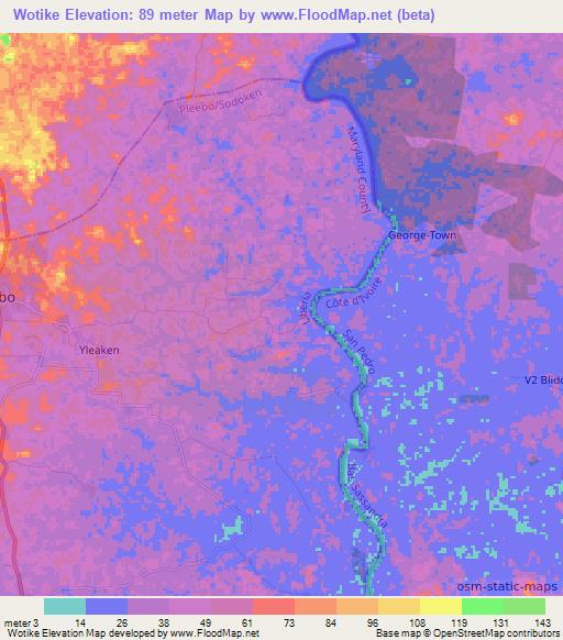 Wotike,Liberia Elevation Map