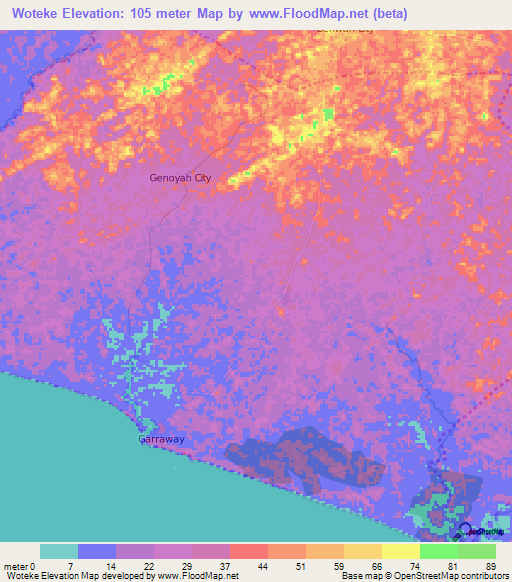Woteke,Liberia Elevation Map