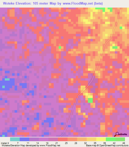 Woteke,Liberia Elevation Map