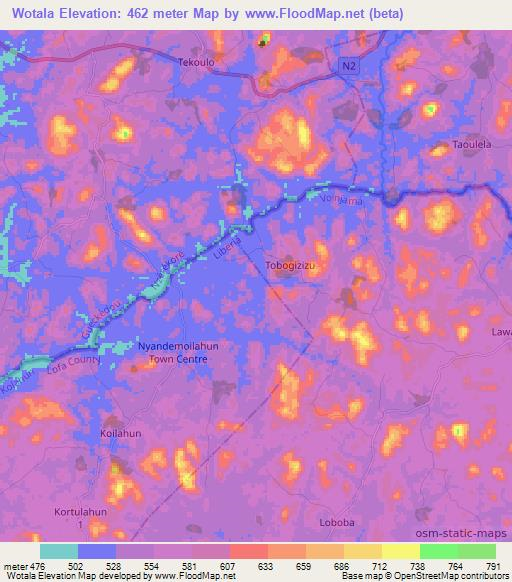 Wotala,Liberia Elevation Map