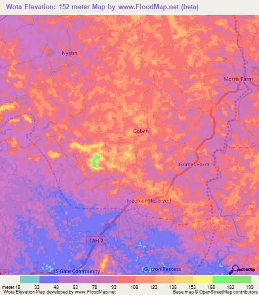 Wota,Liberia Elevation Map