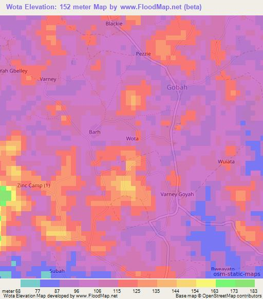 Wota,Liberia Elevation Map