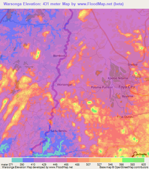 Warsonga,Liberia Elevation Map
