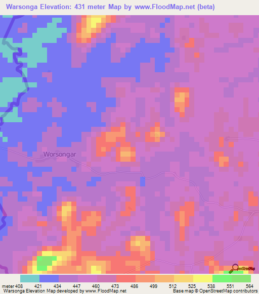 Warsonga,Liberia Elevation Map