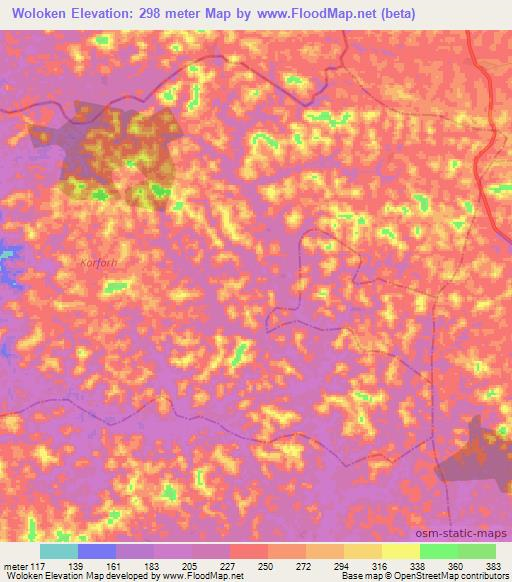Woloken,Liberia Elevation Map
