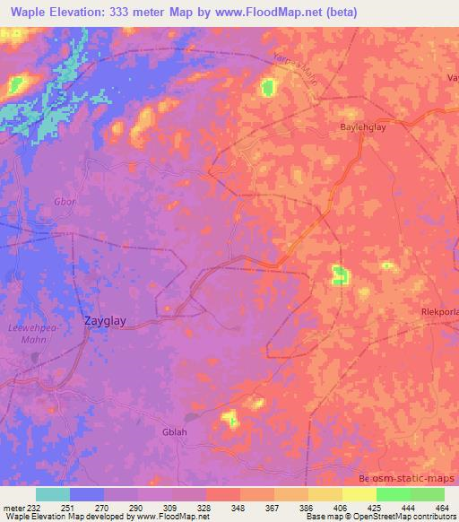 Waple,Liberia Elevation Map