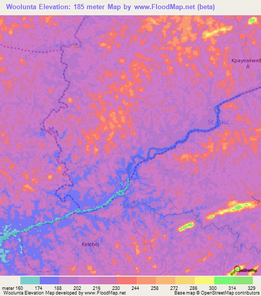 Woolunta,Liberia Elevation Map