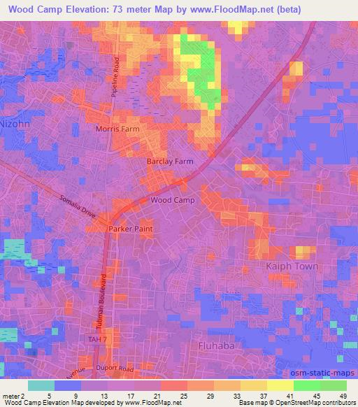 Wood Camp,Liberia Elevation Map