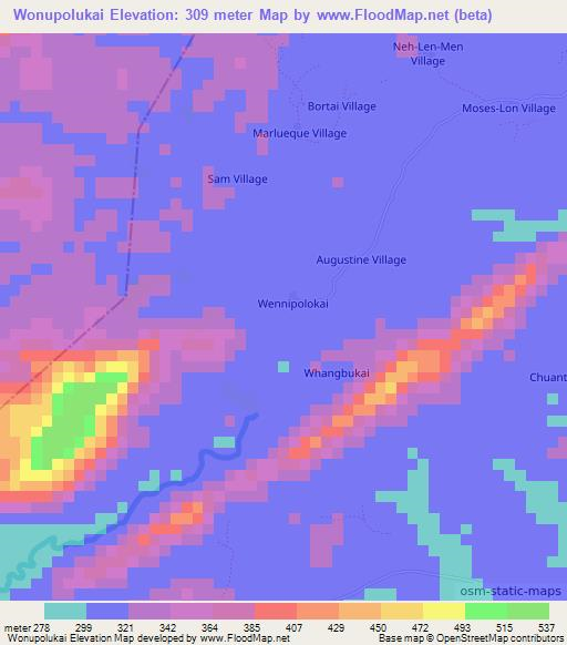 Wonupolukai,Liberia Elevation Map