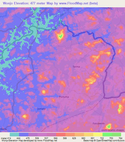 Wonjo,Liberia Elevation Map