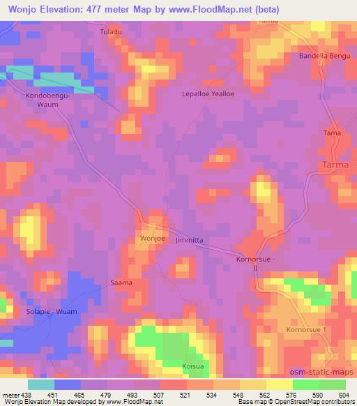 Wonjo,Liberia Elevation Map