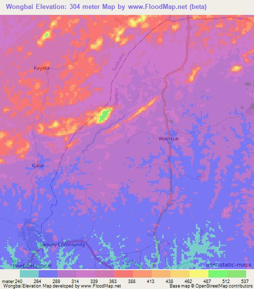 Wongbai,Liberia Elevation Map
