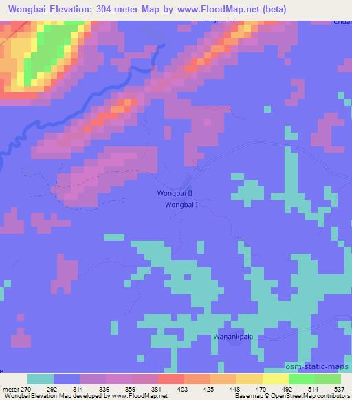 Wongbai,Liberia Elevation Map