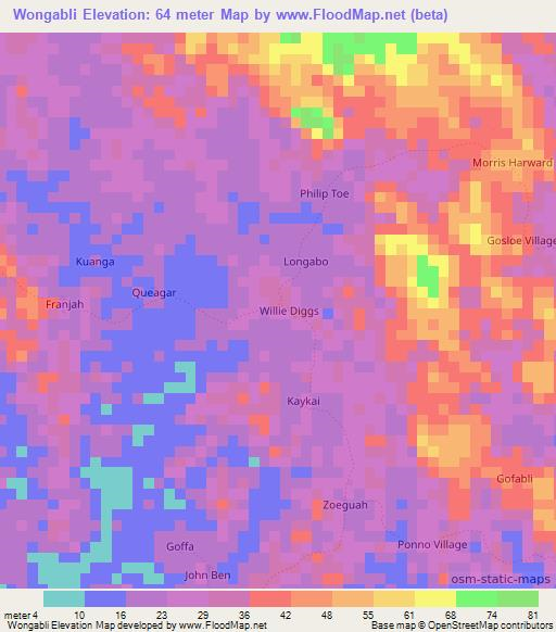 Wongabli,Liberia Elevation Map