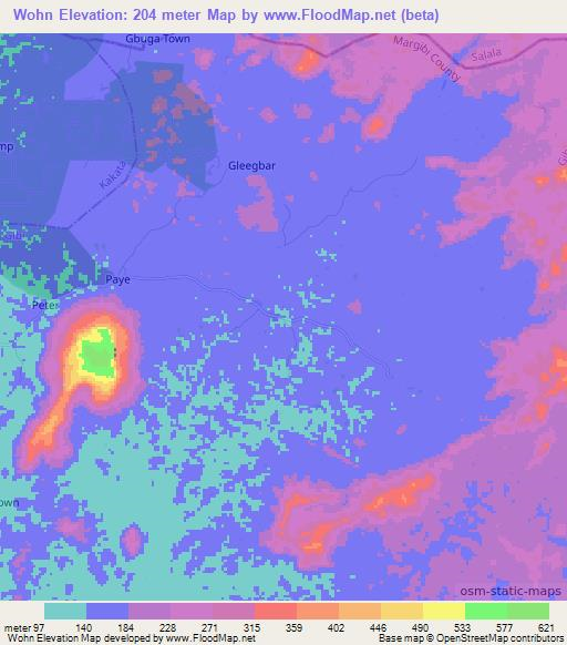 Wohn,Liberia Elevation Map