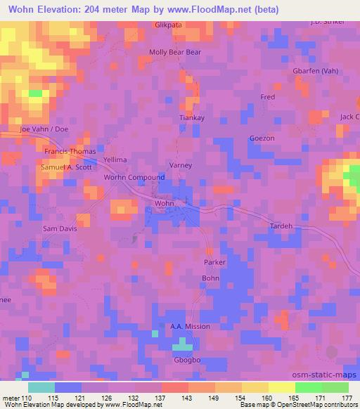 Wohn,Liberia Elevation Map