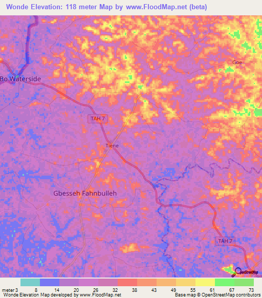Wonde,Liberia Elevation Map