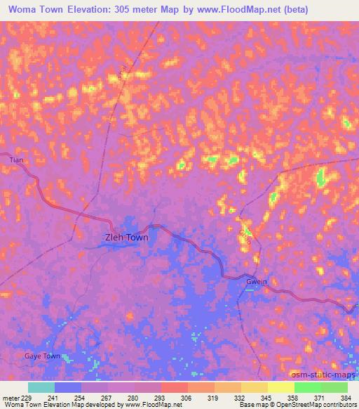 Woma Town,Liberia Elevation Map