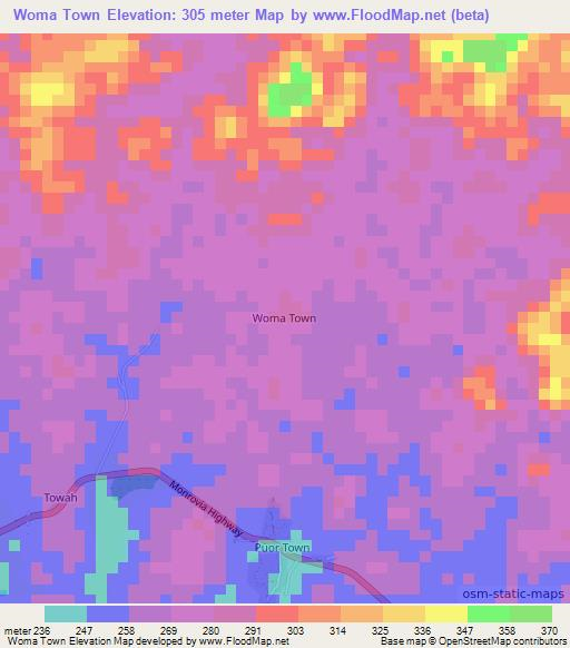 Woma Town,Liberia Elevation Map