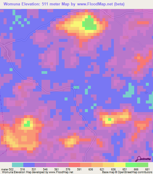 Womuna,Liberia Elevation Map